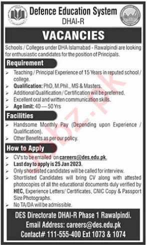 Latest Defence Education System Jobs In Rawalpindi