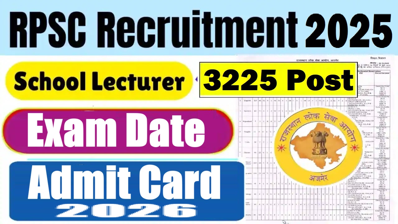 RPSC School Lecturer Exam Date 2026 Out 3235 Posts