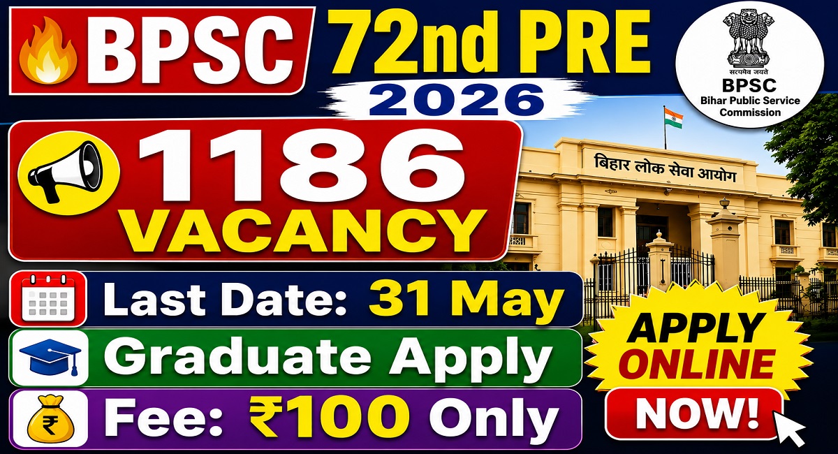 BPSC 72nd Notification 2026 OUT for 1186 Vacancies