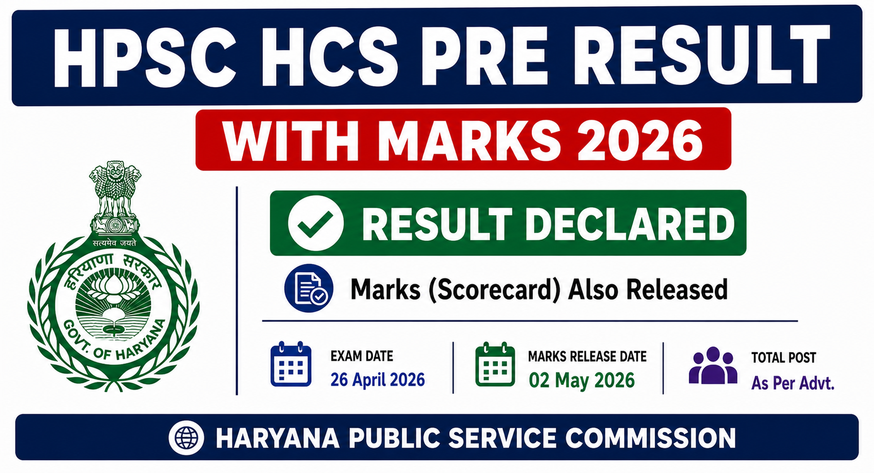 HPSC Haryana Civil Service HCS Pre Result 2026 Out